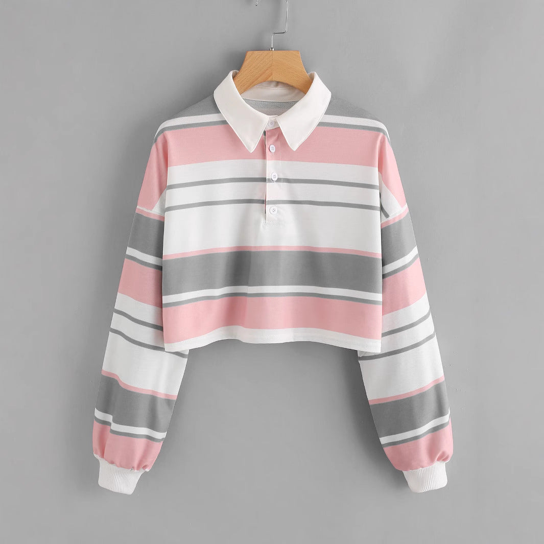 Women's polo shirt in a casual crop design with a stylish color block pattern Lisslune