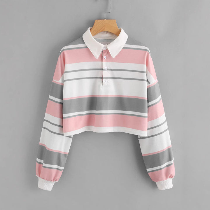 Women's polo shirt in a casual crop design with a stylish color block pattern Lisslune
