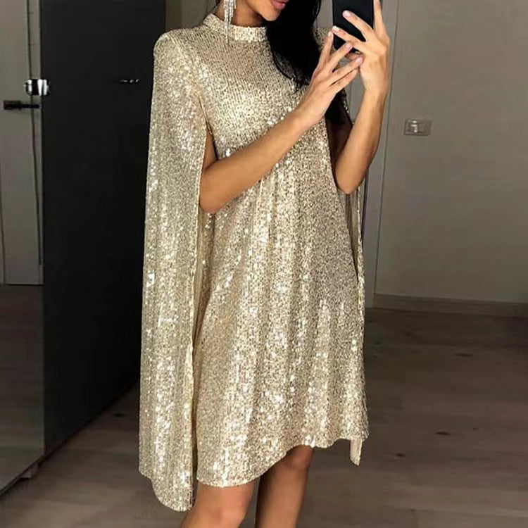 Women's elegant shimmering evening dress with a wide cut and sparkling look