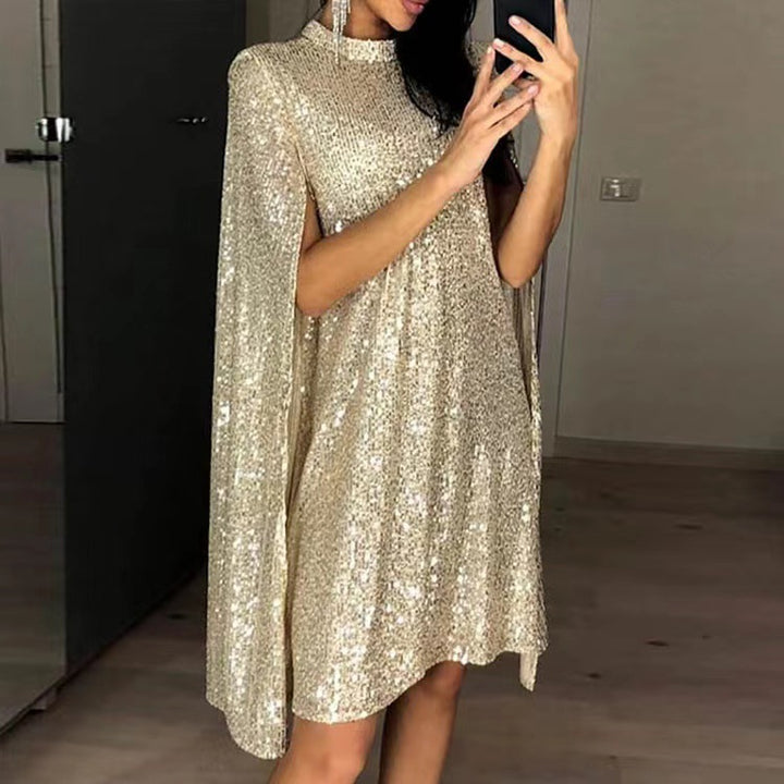 Women's elegant shimmering evening dress with a wide cut and sparkling look