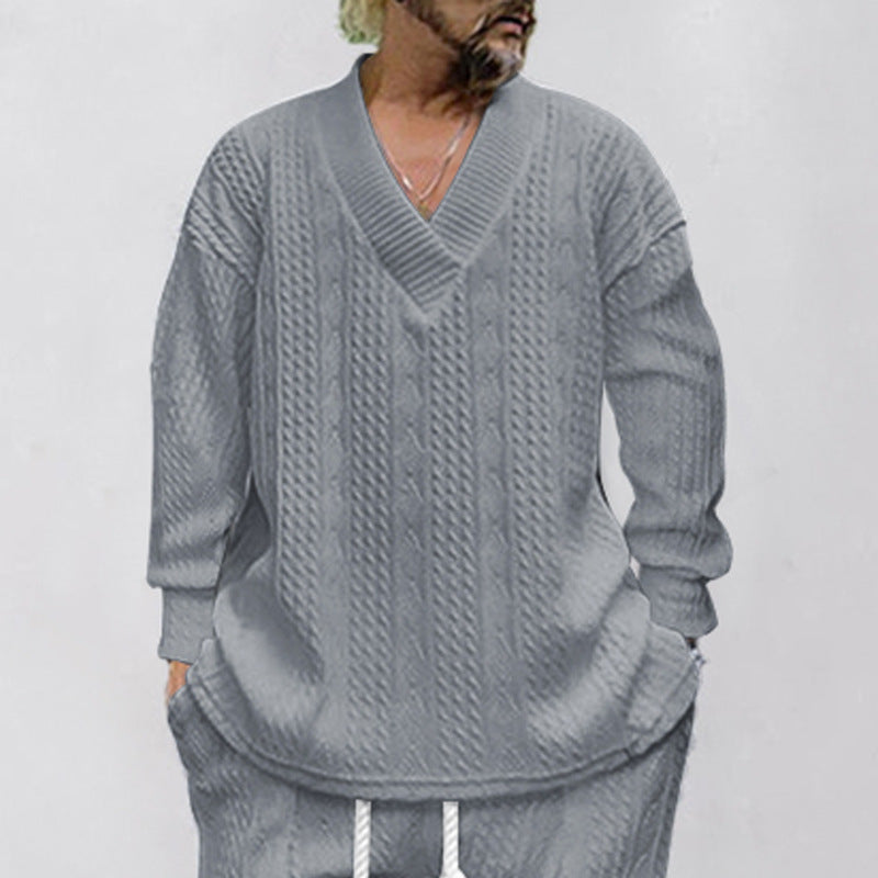 Men's casual knitted pullover with V-neck and modern pattern Lisslune