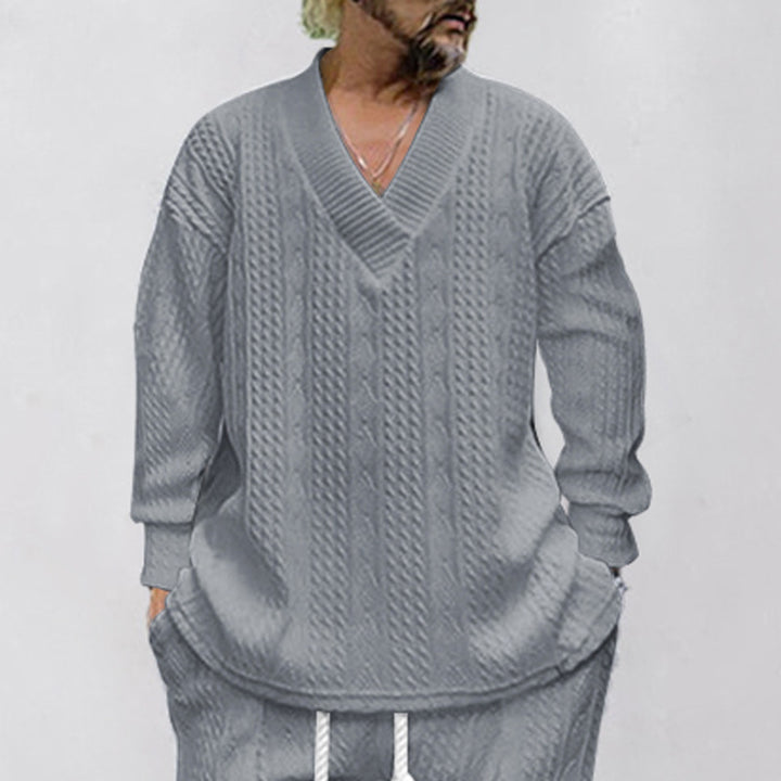 Men's casual knitted pullover with V-neck and modern pattern Lisslune