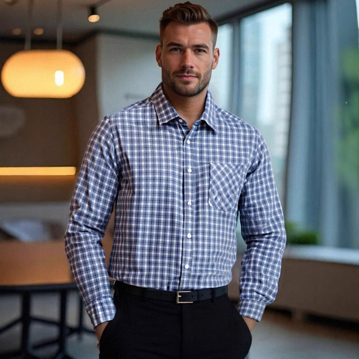 Men's flannel shirt with modern check pattern and chest pocket Lisslune