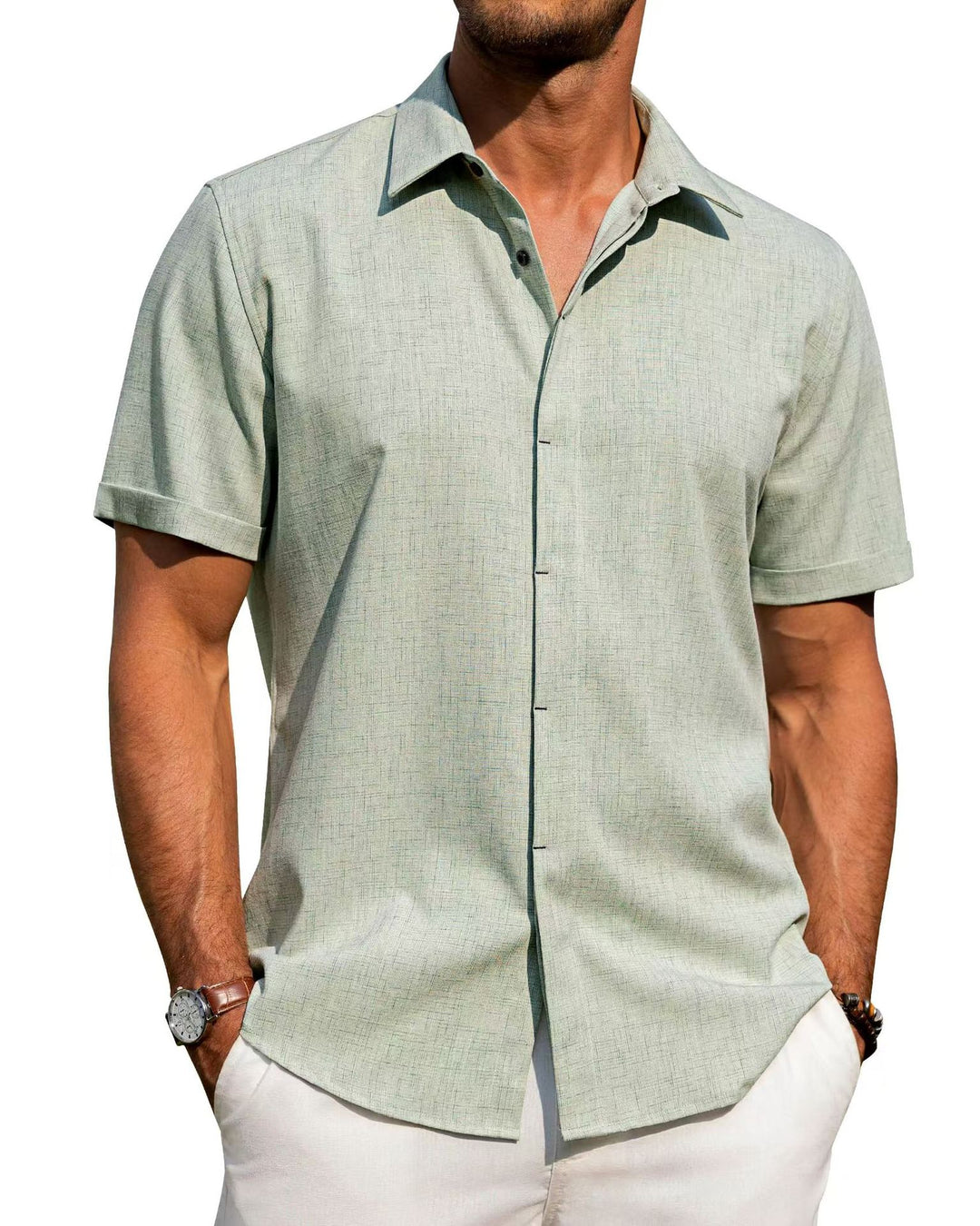 Men's short-sleeve shirt with textured design and modern collar Lisslune