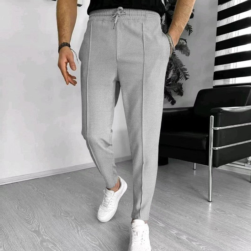 Men's fashionable leisure trousers with elastic waistband and woven pattern Lisslune
