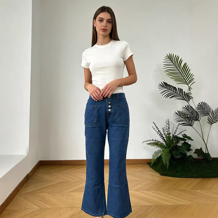 Women's Bootcut Jeans with High Waist and Button Closure Lisslune