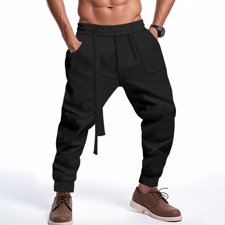 Men's Comfortable Waffle Texture Jogging Pants with Drawstring Lisslune