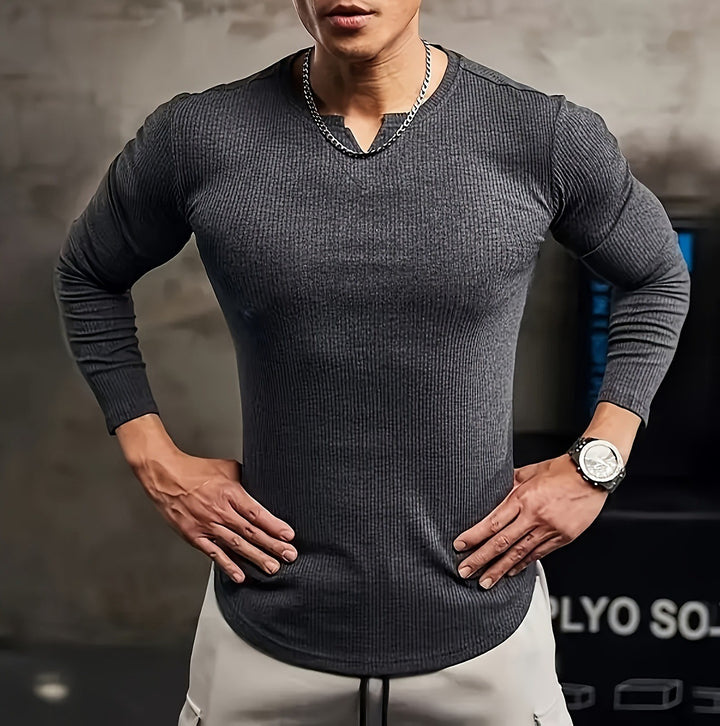 Men's Long Sleeve Shirt with Innovative Ribbed Texture Lisslune