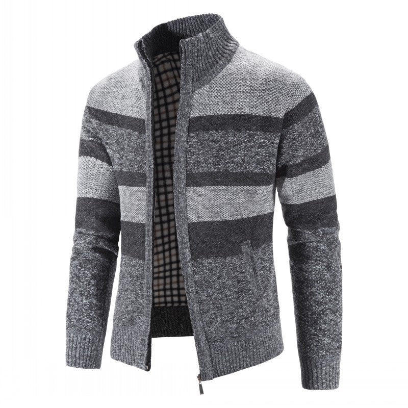 Men's fashionable knit sweater with full zip and striped design Lisslune