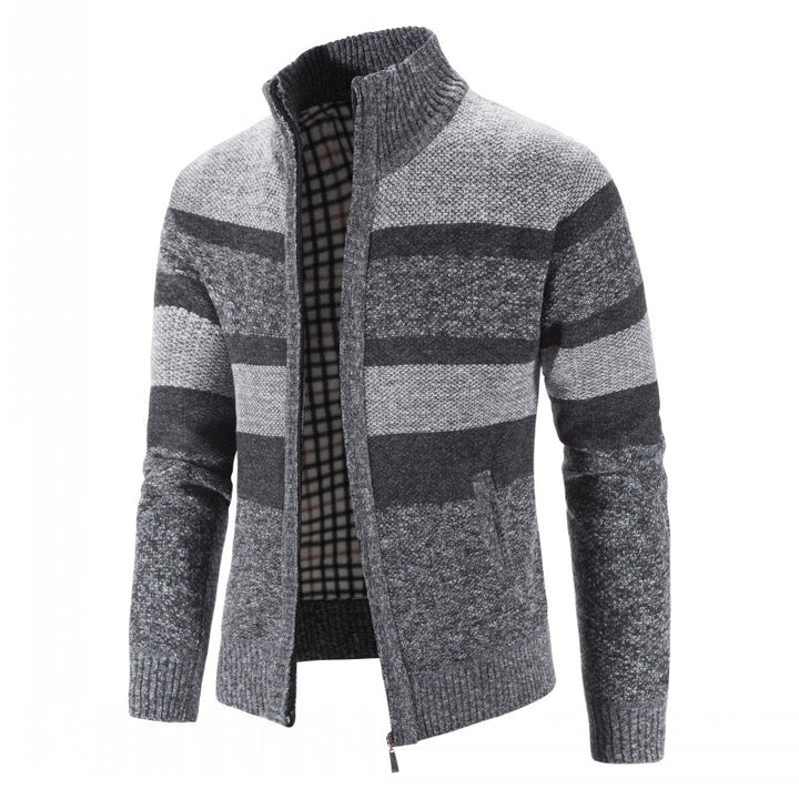Men's fashionable knit sweater with full zip and striped design Lisslune