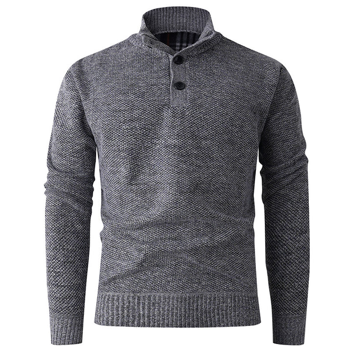 Men's knitted sweater with modern stand-up collar and decorative button details Lisslune