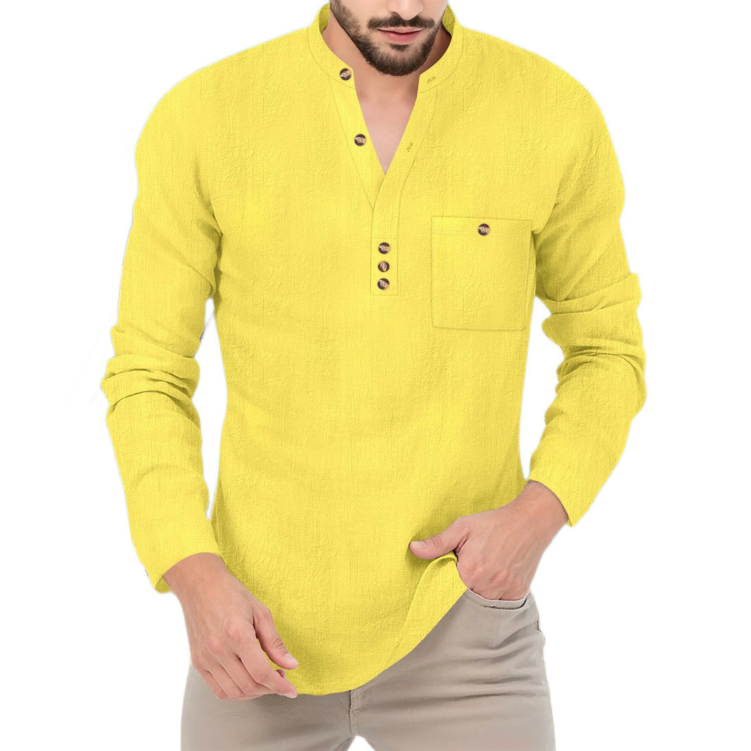 Men's shirt in a casual style with a trendy stand-up collar and elegant buttons Lisslune