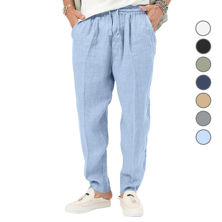 Men's Lightweight Linen Pants with Elastic Waistband and Practical Side Pockets Lisslune