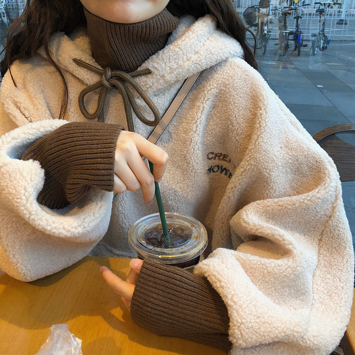 Women's cozy oversized hoodie with front kangaroo pocket and elastic cuffs Lisslune