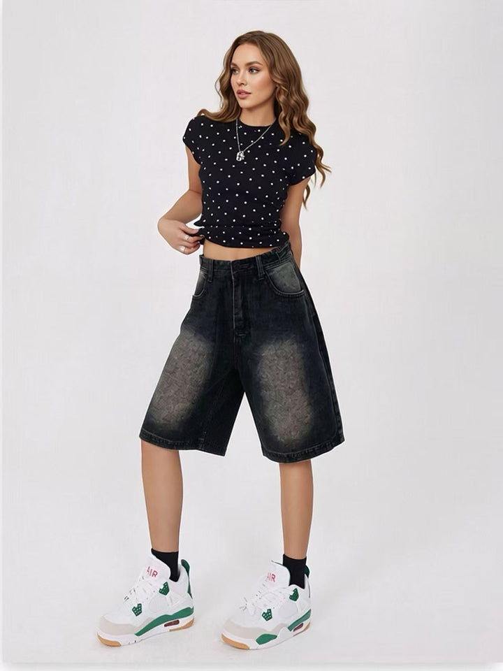Women's Casual High-Waisted Denim Shorts with Wide Cut Lisslune