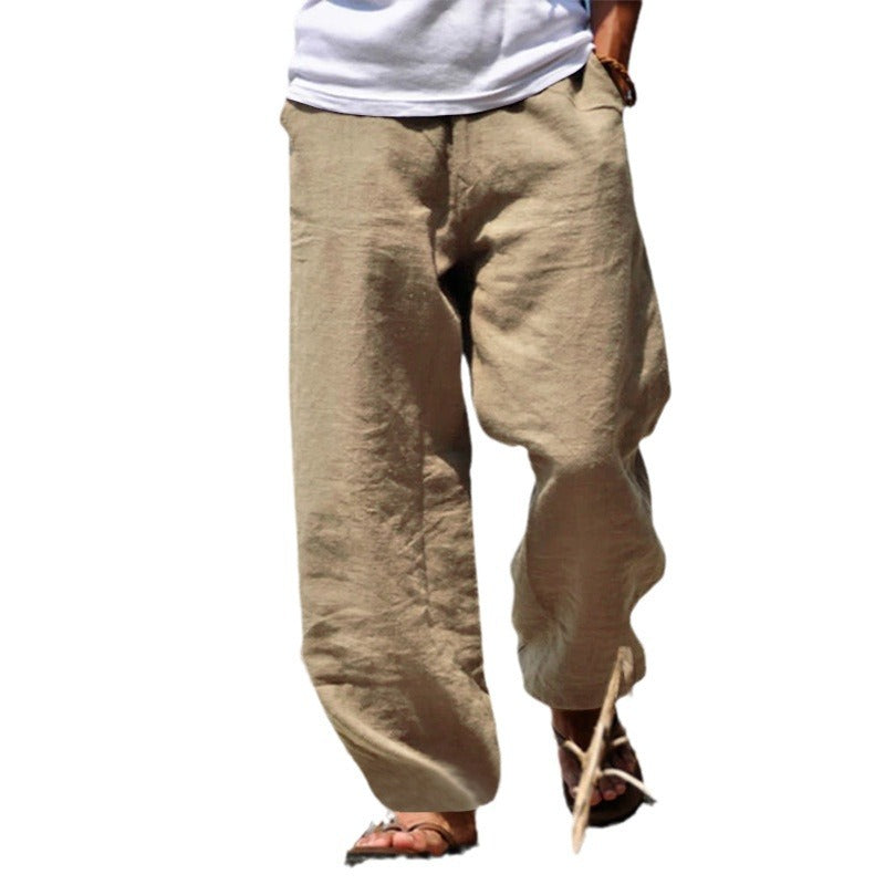 Men's casual linen pants with elastic waistband and practical side pockets Lisslune