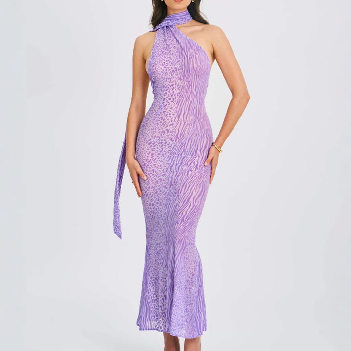 Ladies Elegant Wrap Dress with Asymmetrical Neck and Figure-Hugging Cut Lisslune
