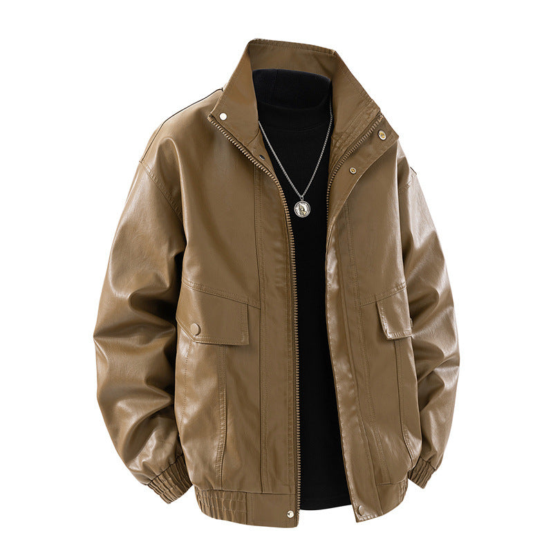 Men's classic synthetic leather jacket with functional pockets Lisslune