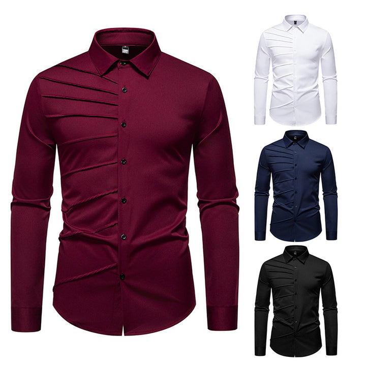 Men's fashionable long sleeve shirt with extravagant pleat design Lisslune