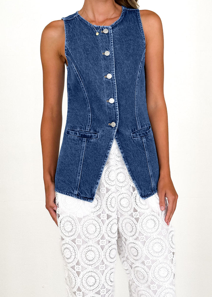 Women's jeans vest in a modern cut and practical pockets