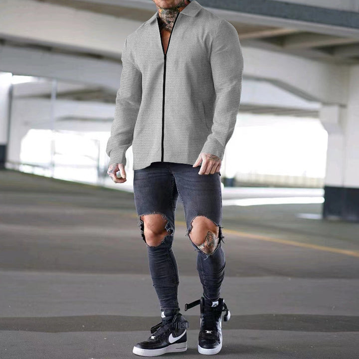 Men's long sleeve shirt with textured design and modern button placket Lisslune