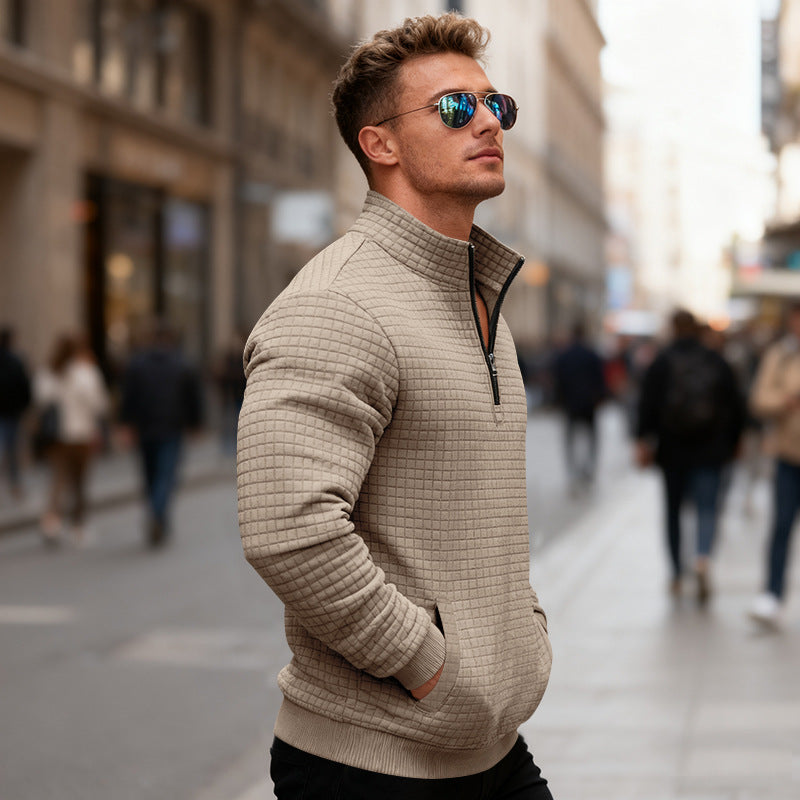 Men's fleece pullover with high collar and practical zipper Lisslune