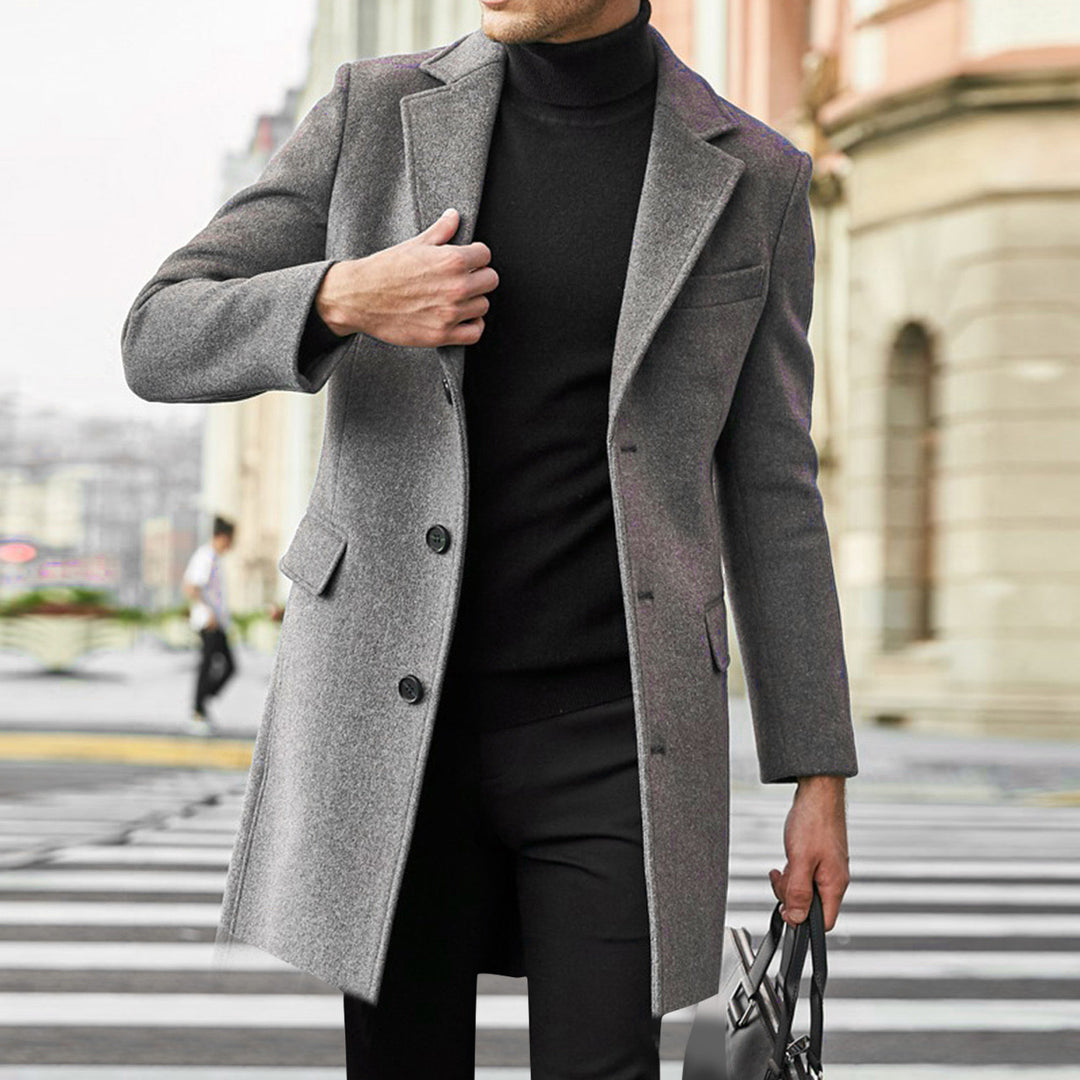 Men's elegant wool coat with classic lapels and concealed buttons Lisslune