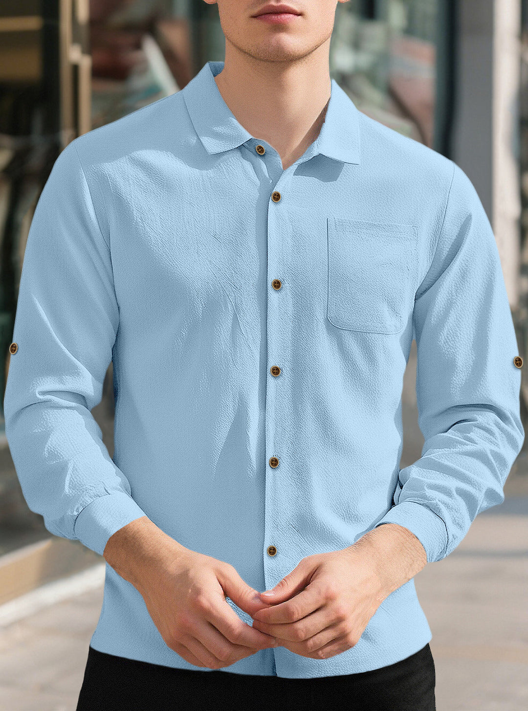 Men's casual long sleeve shirt made of breathable fabric with stylish buttons Lisslune