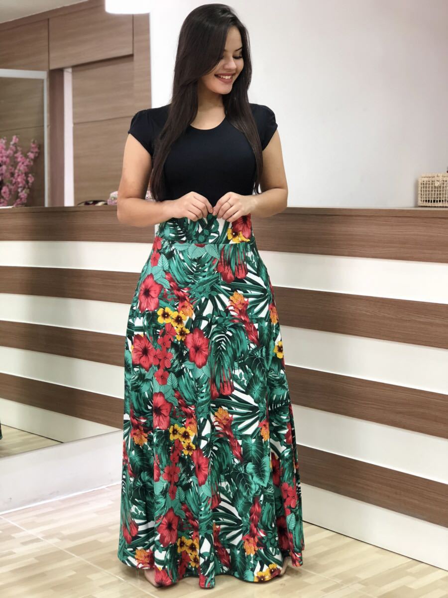 Damen Elegantes Maxikleid mit grafischem Druck und flexiblem Bund Lisslune
