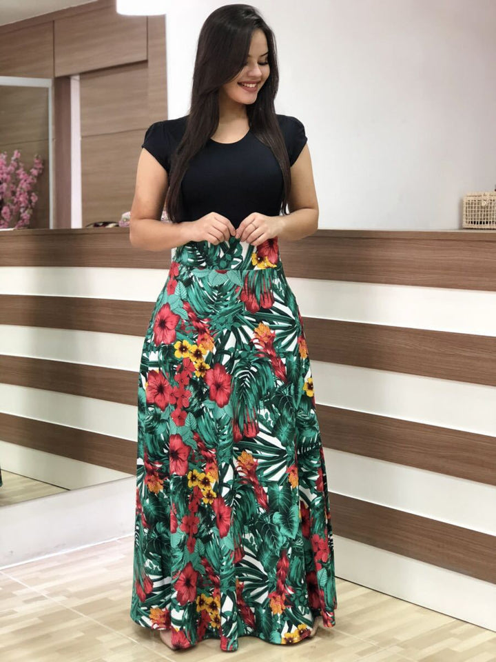 Damen Elegantes Maxikleid mit grafischem Druck und flexiblem Bund Lisslune