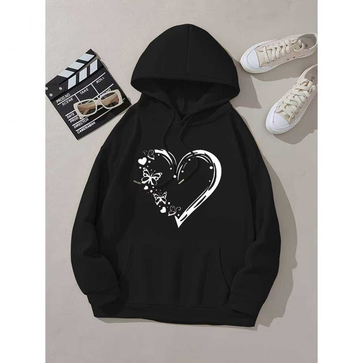Women's hooded sweatshirt with floral heart and butterfly design Lisslune