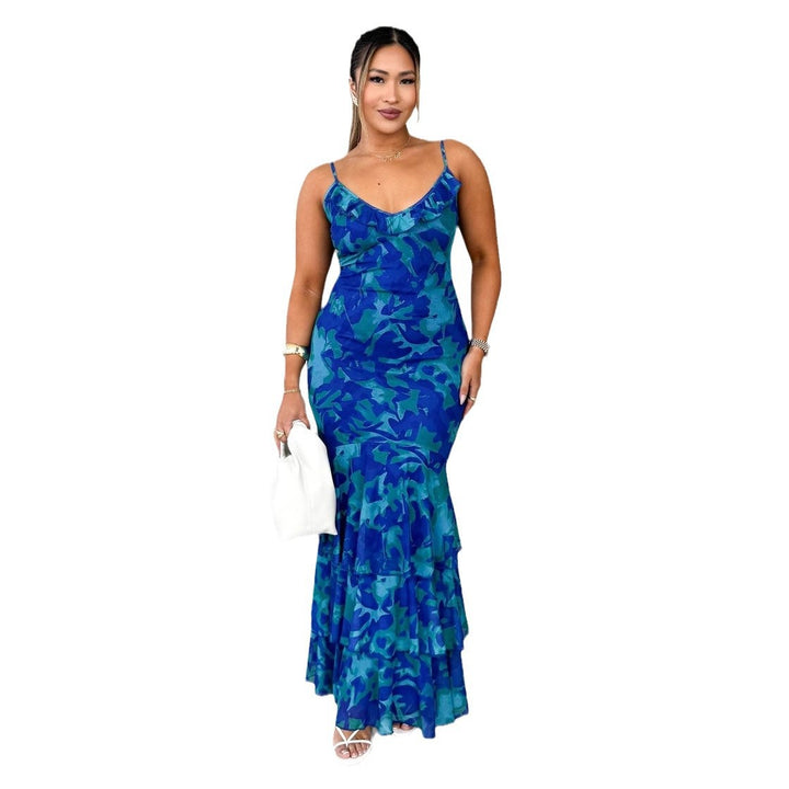 Women's body-hugging maxi dress with ruffle details and spaghetti straps Lisslune