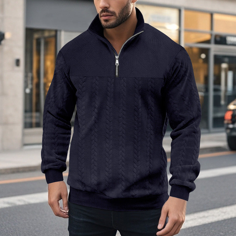 Men's knitted pullover with zipper and modern cable design Lisslune