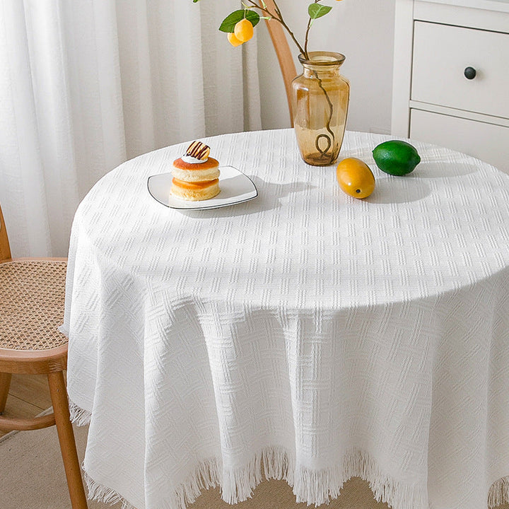Lisslune | Waffle Modern Tablecloth, Knitted Fabric Lace Coffee Cloth, Round Tablecloth, Rectangular Tablecloth