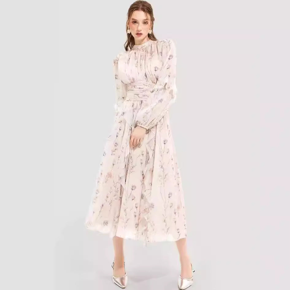 Women's midi dress with floral embroidery and elegant ruffled hem Lisslune