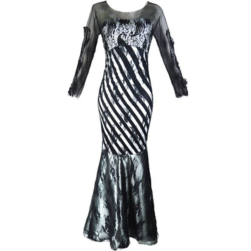 Women's evening dress with elegant lace and asymmetrical cut