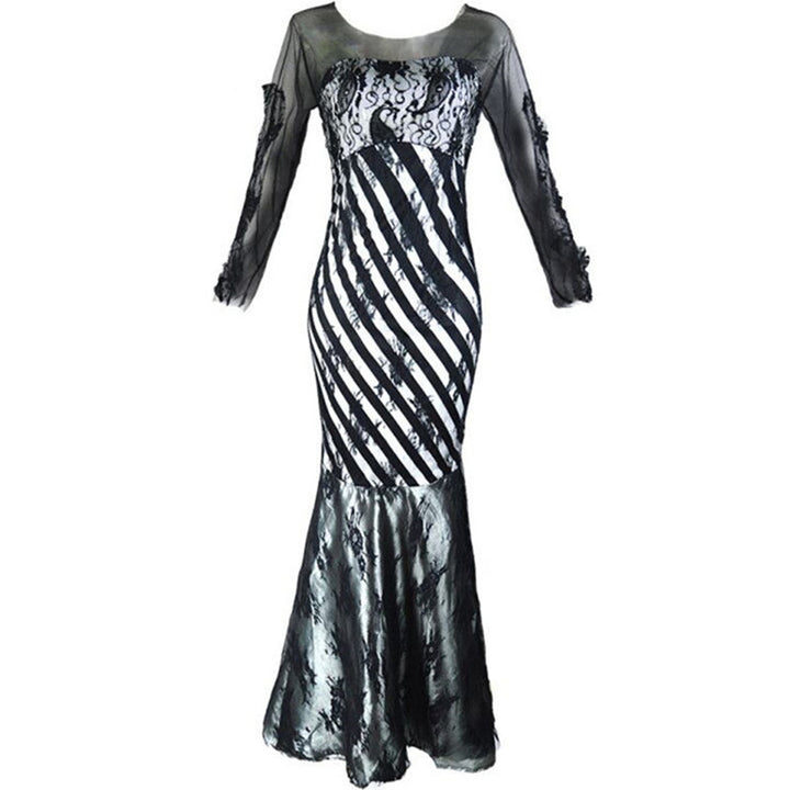 Women's evening dress with elegant lace and asymmetrical cut