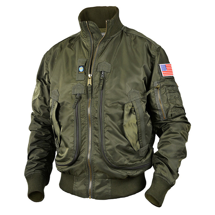 Men's Multifunctional Pilot Jacket with Practical Pockets and High Collar Lisslune