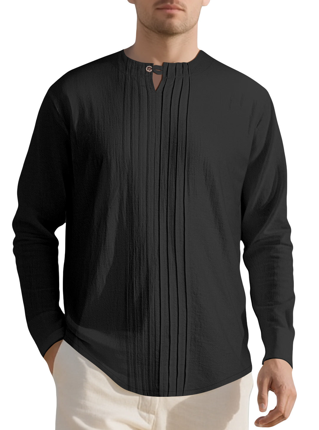 Men's elegant long-sleeve shirt with textured design and stylish stand-up collar Lisslune
