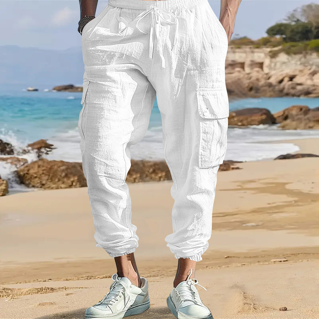 Men's casual cargo pants made from lightweight, breathable fabric with practical side pockets Lisslune