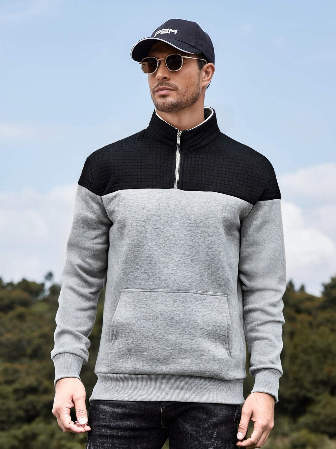 Men's functional sweatshirt jacket with a high collar and practical kangaroo pocket Lisslune