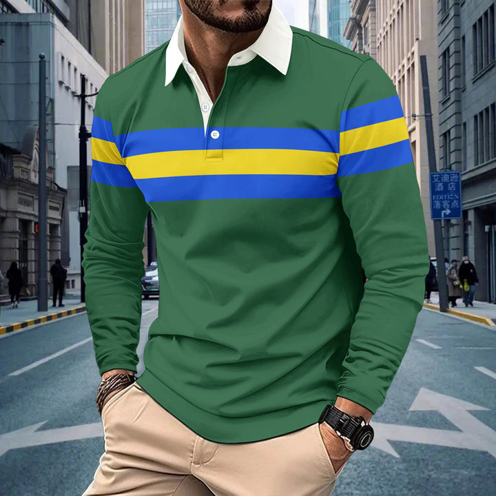Men's Sporty Long Sleeve Shirt with Colorful Stripes Lisslune