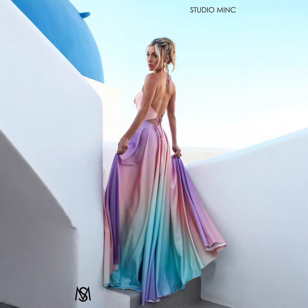 Women Elegant Maxi Dress with Stylish Halter Neck and Smooth Satin Look