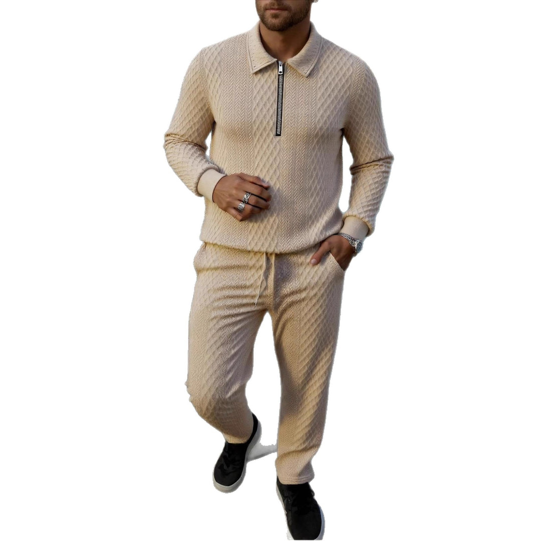 Men's Elegant Knit Suit made of breathable material with stand-up collar Lisslune