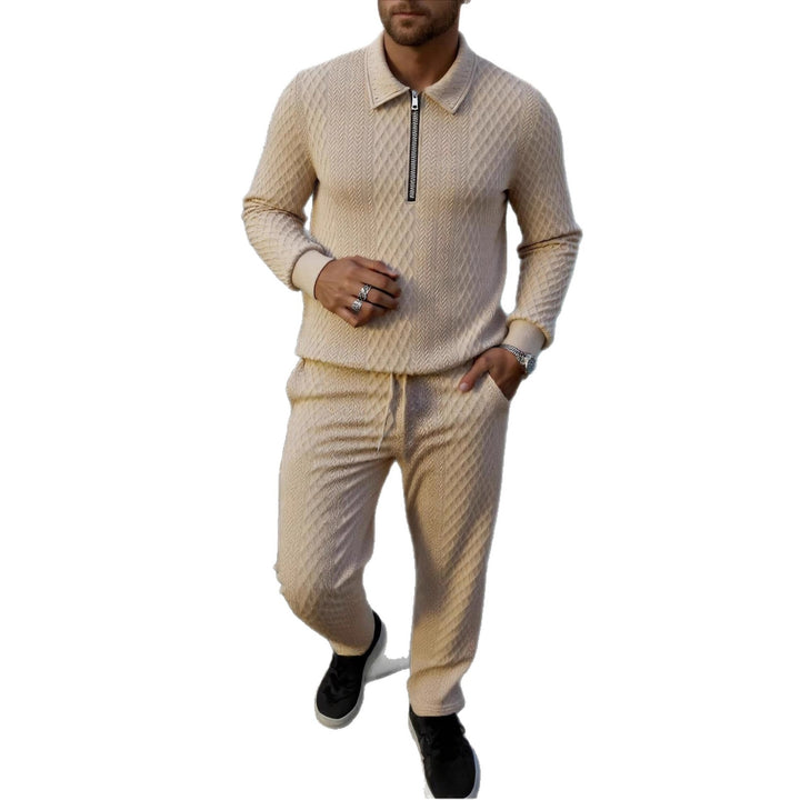 Men's Elegant Knit Suit made of breathable material with stand-up collar Lisslune