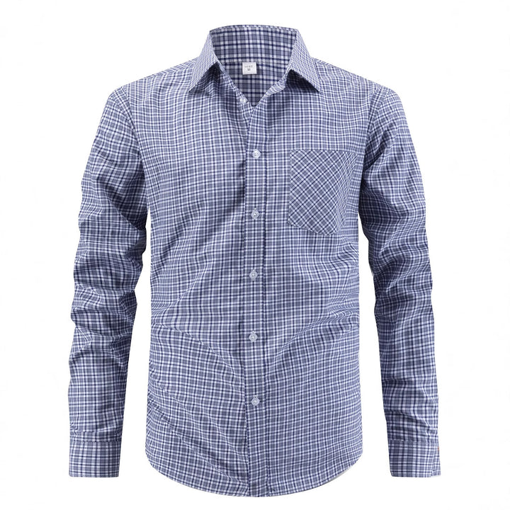 Men's Checkered Long Sleeve Shirt with Chest Pocket Lisslune