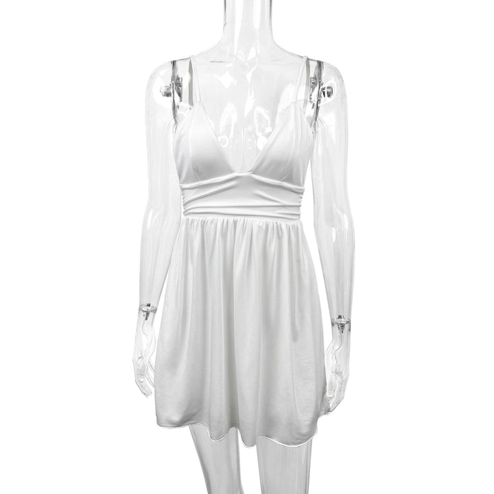 Damen Sommerliches V-Ausschnitt Kleid mit verstellbaren Spaghetti-Trägern und elastischer Taille Lisslune