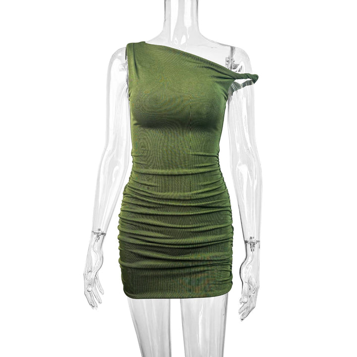 Damen gerafftes Minikleid mit asymmetrischem Ausschnitt und figurbetontem Schnitt Lisslune