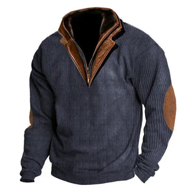 Men's knitted pullover with leather details and high collar Lisslune