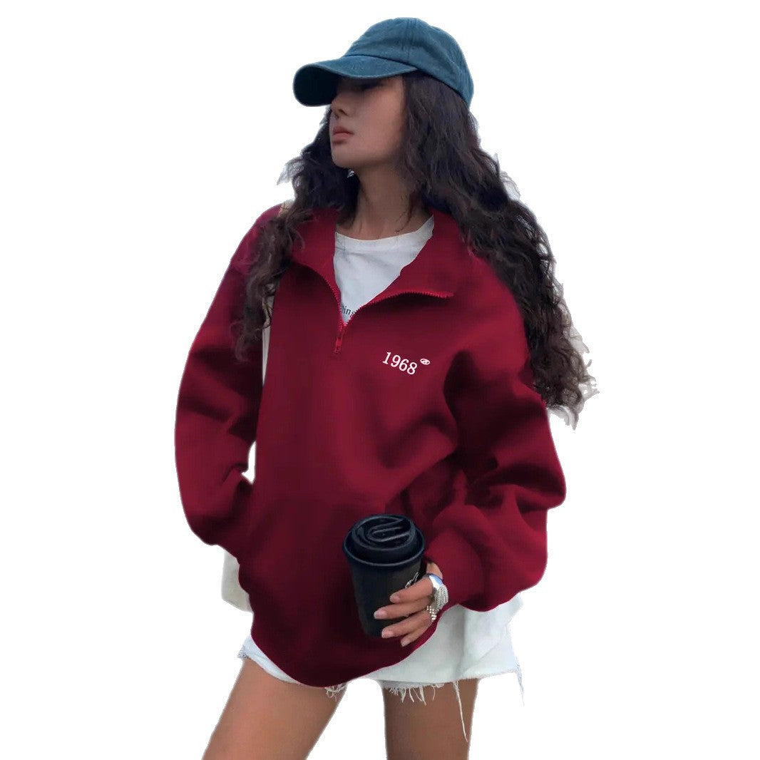 Women's sporty sweater with high collar and zipper Lisslune